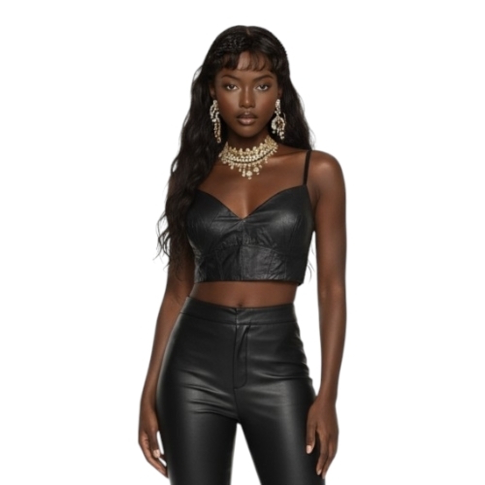 Women's Black Leather Crop Top